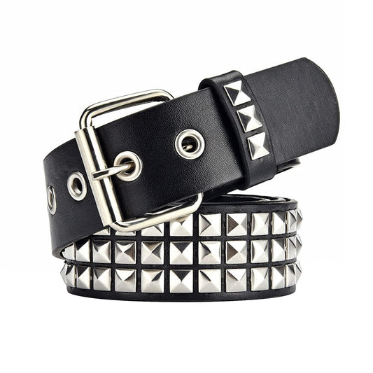 Black Studded Belt Punk Rock Rivet Belt Grommet Threads Belt with Bright Metal Pyramid for Women Men (Black Fit Pant (Black Fit Pant 35-40 inch)
